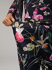  damesbroek stretchstof bloemenprint chiffon transparante panelen uitlopende pijp elastische taille elegant comfortabel dagelijks werk herfst