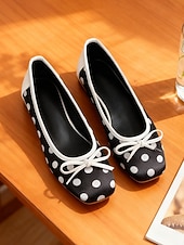 Χαμηλού Κόστους Ημέρα του Αγίου Βαλεντίνου-Γυναικείες μπαλαρίνες με πουά και φιόγκο – χαριτωμένο ρετρό στυλ δεκαετίας του 1950, ιδανικές για casual ντύσιμο, καθημερινές εξόδους και tea parties