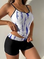 levne Tankiny-Dámské tankini dvoudílné plavky nabírané vysoký pas kontrola břicha vysoký pas štíhlé bez zadního dílu plážové oblečení květinový U krk bez rukávů