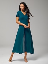 ieftine Jumpsuits-Dame Femeie Rochie casual Salopetă Albastru păun Manșon scurt Mânecă scurtă Simplu Multistratificat Vară Primăvară Toate Sezoanele În V Rotund Elegant Modern Fluid S M L