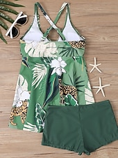 economico Tankini-Per donna Costumi da bagno Due pezzi Shorts Costume da bagno Senza schiena Vacanza Abbigliamento da Spiaggia Floreale Grafico Scollo a V Senza Maniche Costumi da bagno