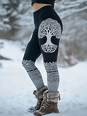 levne Tisk zvířat-Legíny pro ženy Viking Boho dovolená Vintage etnického stylu plné délky s vysokým pasem grafický strom rychlé sušení prodyšnost měkká vysoká elasticita formální dovolená černá bílá zelená jaro podzim