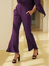 economico pantaloni da donna-pantaloni svasati in tencel roma bordeaux con elastico in vita casual per vacanze e feste