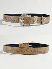 Χαμηλού Κόστους Γυναικεία ζώνη-Γυναικεία ζώνη από τεχνητό δέρμα σε μποέμ στιλ – περίπλοκο φλοράλ σχέδιο με μεταλλική αγκράφα, ιδανική για casual και καθημερινή χρήση.