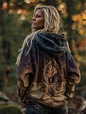 olcso Boho felsők-Női Cipzáras kapucnis pulóver Cipzár Grafika Aktív Szüret Divat Hosszú ujj Kapucni Normál felsők Hétköznapi Otthon Utca Medence Rubin Barna Lóhere Tavasz Ősz Tél