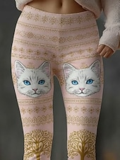 preiswerte -Damen Leggings Gemütliche Leggings Urlaub Vintage Basic Volle Länge Hohe Taille Grafik Katze Drucken Bequem Hohe Elastizität Lässig Täglich Urlaub Gelb Rosa Frühling Herbst Schmale Passform