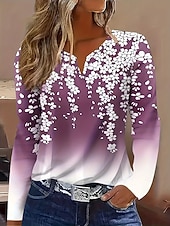 voordelige Bloementhee-Dames T-shirt Afdrukken Ombre Bloemig Grafisch Vintage Stijlvol Klassiek Lange mouw V-hals Gekerfde nek Normale tops Dagelijks Weekend Blozend Roze Paars Lente Herfst Winter