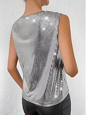 economico Serbatoio Semplice-Per donna Canotta a canotta Paillettes Tinta unica Festa Elegante Senza Maniche Scollo a V Top Regolari Ferie Uscire Argento Oro Estate Primavera Autunno