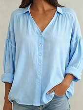 preiswerte Damen Einfache Oberteile-Damen Hemd Bluse Einfach Elegant Stilvoll Langarm V Ausschnitt Normale Oberteile Täglich Ferien Ausgehen Gerafft Knöpfe Weiß Hellgrün Rosa Himmelblau Sommer Frühling Herbst Winter