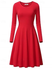 cheap Sweatshirt &amp; Hoodie Dresses-Women's Midi Dress Hoodie Dress T Shirt Dress Tee Dress Elegant Modern Daily Outdoor Vacation Loose Fit Plain Long Sleeve Crew Neck Black White Yellow Wine Spring Fall
