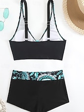 abordables Tankinis-Mujer Bañadores 2 piezas Slips Traje de baño Retazos Espalda al Aire Vacaciones Ropa de playa Floral Escote en Pico Sin Mangas Trajes de baño