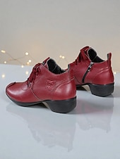 abordables Zapatos de jazz-Zapatos de baile de piel color burdeos para mujer: cómodos tacones con cordones para la práctica de bailes de salón, latinos y jazz.
