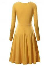 cheap Sweatshirt &amp; Hoodie Dresses-Women's Midi Dress Hoodie Dress T Shirt Dress Tee Dress Elegant Modern Daily Outdoor Vacation Loose Fit Plain Long Sleeve Crew Neck Black White Yellow Wine Spring Fall