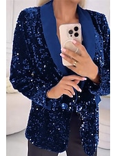 preiswerte Blazer &amp; Anzüge-Damen Blazer Freizeitjacke Bequem Pailletten Mode Lässig Einfarbig Party Straße Alltagskleidung Ausgehen Regulär Gekerbtes Revers Normale Passform Langarm Oberbekleidung Blau Schwarz Rote Herbst