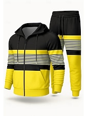 ieftine salopete sport-Bărbați Hanorac cu Glugă Trening Trening din 2 piese Cordon Inchide fermuarul Dungi Costume Toamnă Iarnă Galben Vocație Exterior Călătorie Ușor Modă Manșon Lung Sportiv Îmbrăcăminte de Sport  Strech