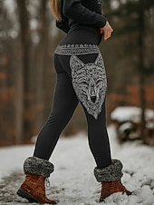  Damen Vikinger Leggings Gemütliche Leggings Urlaub Vintage Ethno-Stil Volle Länge Hohe Taille Grafik Tiermotiv Drucken Bequem Dehnbar Lässig Täglich Outdoor Schwarz Frühling Herbst Winter Schmale