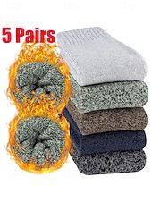 levne Pánské rukavice-Pánské bavlněné termo ponožky - měkké, teplé, 5 párů, ideální na zimu, outdoorové aktivity a jako vánoční dárek