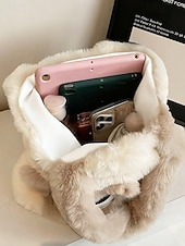 tanie Torby i torebki-damska pluszowa torba typu tote z motywem kociej buzi, dostępna w wielu kolorach, z miękkiego futerka, o uroczym i zabawnym designie, idealna na niezobowiązujące wyjścia i jako prezent