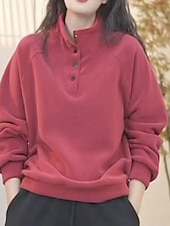 preiswerte Einfache Kapuzenpullover-Damen Pullover Sweatshirt Knöpfe Einfach Lässig Langarm Rollkragen Normale Oberteile Straße Alltagskleidung Schwarz Weiß Rote Purpur Grün Herbst Winter