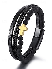 Недорогие Мужские украшения-мужской браслет с магнитной застежкой — дизайн из натурального камня и искусственной кожи, стильный и прочный, идеально подходит для повседневной носки.