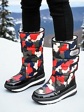 preiswerte Schnee- und Winterstiefel-Burgunderrote, wasserdichte Damen-Winterstiefel mit Kunstfellfutter – stylische Schneestiefel mit verstellbaren Riemen für Komfort und Wärme, perfekt für kaltes Wetter, Winteraktivitäten im Freien und Skiurlaube