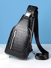 זול תיקים לגברים-תיק עור לגברים, עמיד למים ועמיד, קיבולת גדולה, דוגמת תנין אופנתית לשימוש חיצוני ויומיומי