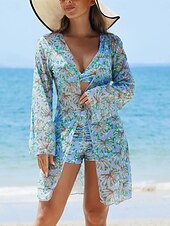 tanie 3-częściowy zestaw bikini-Damskie Stroje kąpielowe Bikini Trzyczęściowy Krótkie spodnie Kostium kąpielowy Szczupła Odkryte plecy Urlop Stroje plażowe Kwiaty Liście W serek Bez rękawów Kostiumy kąpielowe