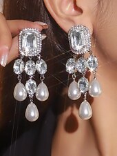 Недорогие Свадьба ACC-женские серьги-подвески из кристаллов и жемчуга — гламурные эффектные серьги-подвески со стразами для вечеринок, свадеб или вечерних мероприятий