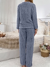 olcso Női szabadidőruházat-Női Pizsamák Lounge-ruházat Flanel Meleg Divat Tiszta szín Zsinór Rugalmas derék Nadrág Vakáció Otthon Napi Hosszú ujj Terített nyak Barna Szürke Ősz Tél Laza öltözet
