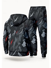 Недорогие спортивные костюмы-Муж. Толстовка Спортивный костюм Комплект спортивной одежды Кулиска Застегнуться Геометрия Наборы одежды Осень Зима Тёмно-синий Темно-серый Назначение На открытом воздухе Путешествия Легкость Мода