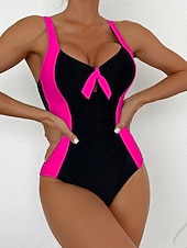 billige Onepiece badedrakter-Dame Én Delt Badedrakt Slankende Fargeblokk Monokini Høy Utskjæring Magekontroll Høy Midje Slim Ryggløs Elegant Ferie Fargeblokk Halterneck Ermeløs Badedrakt