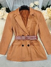 cheap Blazers &amp; Suits-Women's Winter Coat Blazer Warm Comfortable Pocket Buttons Active Fashion Solid Color Outdoor Vacation Going out Weekend Long Turndown Regular Fit Long Sleeve Outerwear Khaki Fall Winter