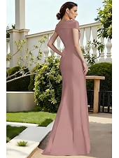 cheap Ankle Length-Sheath Column Asymmetrical Ankle Length Satin Dress Party Dress Cocktail Dress Mother of the Bride Dress Short Sleeve Off Shoulder Elegant Vintage Formal Wedding Guest Holiday Satin with Ruffles