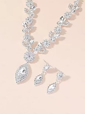 economico Matrimonio ACC-set di collana e orecchini da sposa in cristallo da donna - gioielli da sposa con design a foglia di strass scintillanti per le spose &amp;occasioni di festa