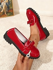 economico Slip-ons e mocassini da donna-Mocassini in ecopelle rossa da donna con dettaglio a fiocco e suola piatta spessa – Scarpe slip-on eleganti per ufficio e uso quotidiano