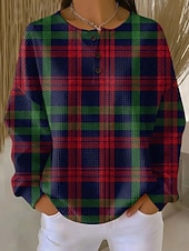 preiswerte Streifen- und geometrische Kapuzenpullover-Damen Pullover Sweatshirt Lässig Langarm Rundhals Normale Oberteile Lässig Ferien Blau Schwarz Rote Leicht Braun Dunkelblau Frühling Herbst