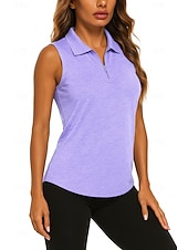 economico Camicia Donna-Per donna Tinta unita Maglietta sportiva Polo da golf Maglia da tennis Senza Maniche Cerniera Alta elasticità Traspirante Tennis Golf Corsa Collo ripiegato Collo con zip Maglietta Top Rosso Viola