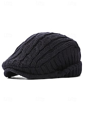 baratos Chapéus Masculinos-Gorro de tricô masculino – forrado com lã para maior aquecimento, diversas cores, design elegante em tricô trançado para atividades ao ar livre no inverno.