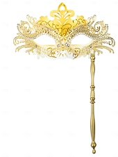 Недорогие Женские аксессуары для волос-Женская маскарадная маска со стразами и ручкой - элегантное золото &amp;красная ручная маска-костюм для новогодних вечеринок, балов &amp;официальные танцевальные мероприятия
