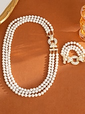 abordables Mariage ACC-collier de perles à plusieurs rangs pour femme &amp;Ensemble de bijoux en strass - élégant collier et bracelet multi-rangs pour les fêtes et le réveillon du Nouvel An &amp;événements spéciaux en soirée