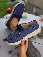 abordables Femmes-Chaussures rouges décontractées à lacets pour femmes - mocassins plats souples et antidérapants, chaussures confortables au quotidien pour Noël, le shopping et les voyages