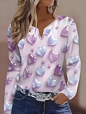 Χαμηλού Κόστους Τέχνη &amp; Σχεδίαση μπλουζάκι-Γυναικεία Μπλουζάκι Στάμπα Καρδιά Γραφική Βίντατζ Στυλάτο Κλασσικό Μακρυμάνικο Λαιμόκοψη V Λαιμός με εγκοπή Κανονικά μπλουζάκια Καθημερινά Θαλασσί Ανθισμένο Ροζ Βυσσινί Καλοκαίρι Άνοιξη Φθινόπωρο