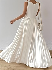 abordables Robe Simple-Femmes Robe Longue Maxi Robe Robe de Bal Robe de Soirée Robe fourreau Élégant Mode Moderne Soirée Occasion Spéciale Coupe régulière Uni Sans manches Col en V Blanche Printemps Automne Hiver
