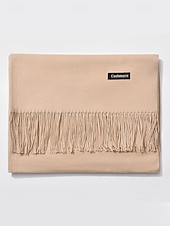 ieftine Accesorii de Crăciun-Eșarfă de Crăciun pentru femei, cu aspect de cașmir, șal de iarnă moale din imitație de cașmir cu ciucuri, eșarfă caldă de culoare uni pentru sărbători, exterior și purtare zilnică