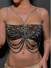abordables Collier pour femme-Soutien-gorge à chaîne strass pour femme - bijou de poitrine en cristal scintillant pour des soirées audacieuses du Nouvel An et des nuits en boîte de nuit &amp;bals masqués