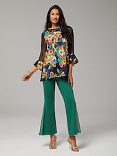 preiswerte Hemden, Tops und Blusen-Damen Bluse schwarz Blumendruck Stretch Chiffon Ärmel U-Boot-Ausschnitt lässig bequem Frühling Sommer Herbst Urlaub