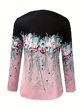 voordelige Bloementhee-Dames T-shirt Afdrukken Ombre Bloemig Grafisch Vintage Stijlvol Klassiek Lange mouw V-hals Gekerfde nek Normale tops Dagelijks Weekend Blozend Roze Paars Lente Herfst Winter