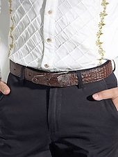 levne Pánské opasky-Pánský opasek z pravé kůže s krokodýlí texturou, více barev, stylový a odolný pro běžné i formální příležitosti