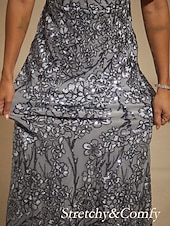 economico Abiti con paillettes-Per donna Abito maxi Tubino Abito a sirena Elegante Spalle scoperte Festa serale Paillettes Pizzo Ricamato Vestibilità regolare Floreale Mezza Manica Scollo a V Grigio