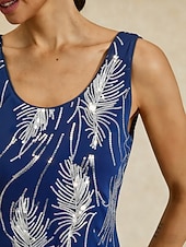  Mulheres Blusa Tops elegantes Tops de noite Paetês Pena Elegante Manga 3/4 Colarinho Mandarim Tops regulares Festa de Noite Traje formal Traje para coquetel Azul Real Primavera Outono Inverno